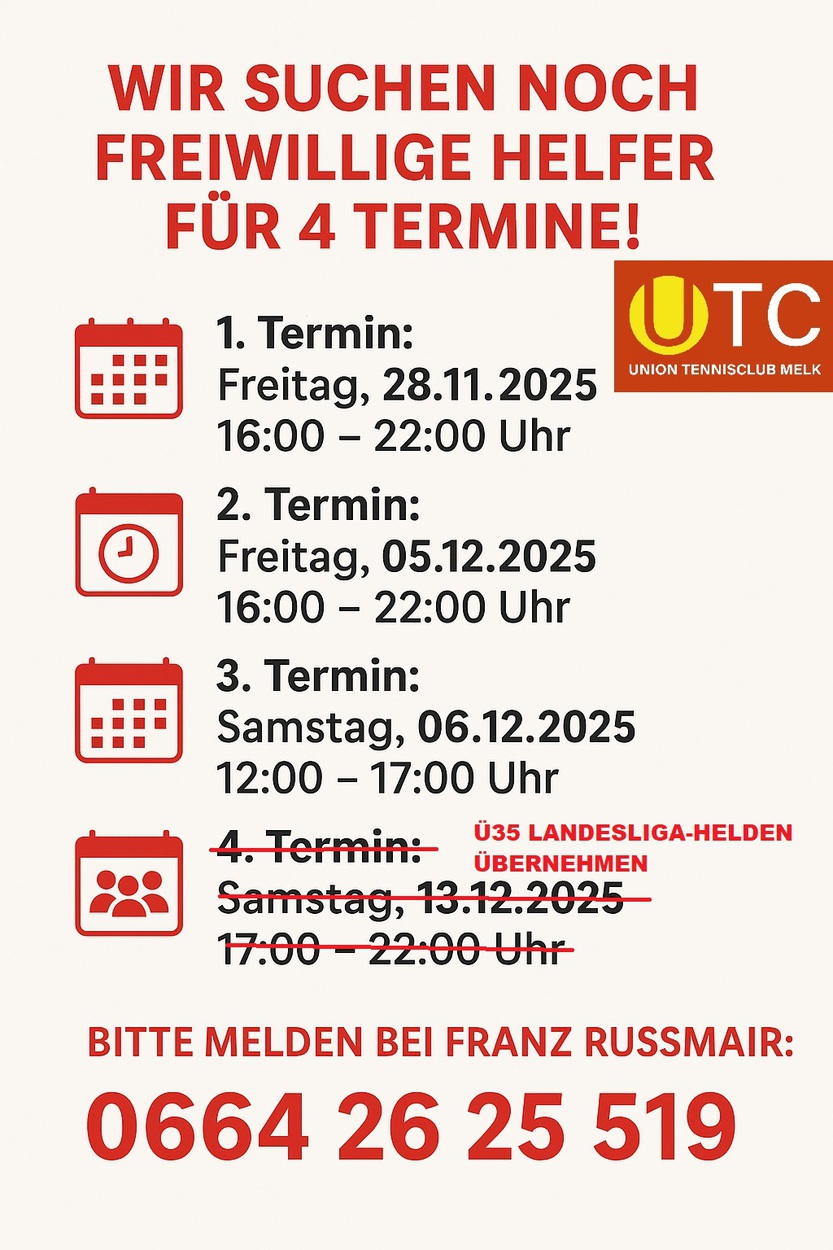 UTC am Melker Advent - Freiwillige Helfer gesucht!!!